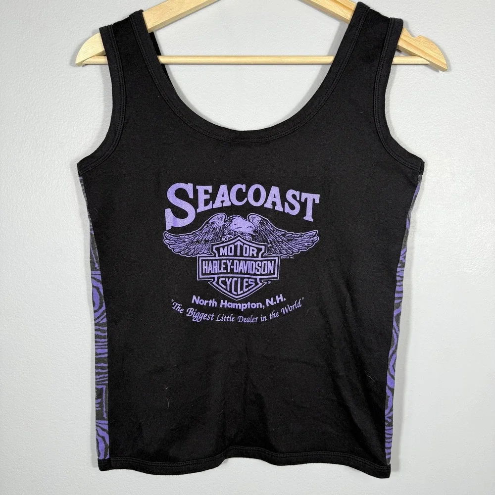 Harley Davidson Shirt Womens Large Purple Black Tank Top Seacoast Biker Graphic - Picture 3 of 6